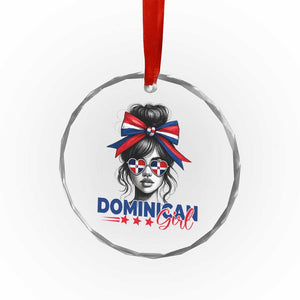 Dominican Girl Crystal Glass Ornament Messy Bun Caribbean Dominican Republic DR Flag - Print Your Wear
