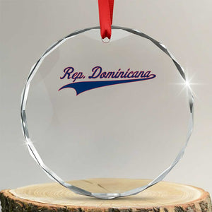 Dominican Republic Crystal Glass Ornament Rep Dominicana Vintage Flag Baseball Script - Print Your Wear