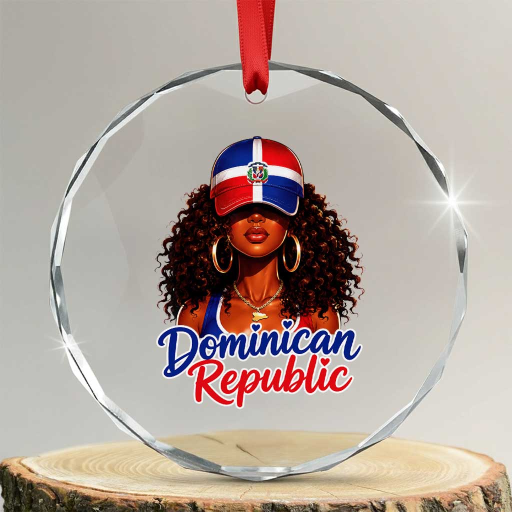Dominican Republic Princess Crystal Glass Ornament Melanin Afro Girl Heritage Gift for Black Girls TS10 Transparent Glass 3'' Circle Print Your Wear