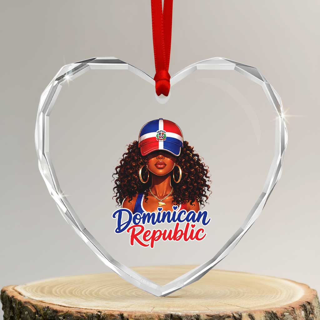 Dominican Republic Princess Heart Crystal Glass Ornament Melanin Afro Girl Heritage Gift for Black Girls TS10 Transparent Glass 3'' Heart Print Your Wear