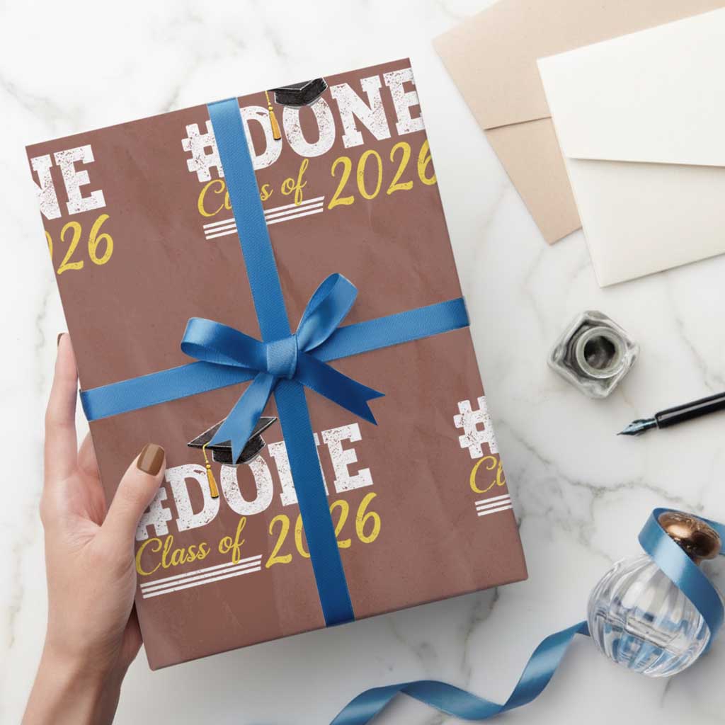 Done Class of 2026 Graduation Wrapping Paper Roll Mortarboard Graphic TS11 Mocha Print Your Wear