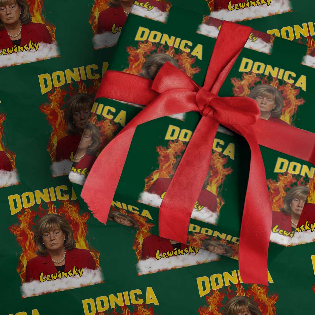 Donica Lewinsky Fire Trump Meme Wrapping Paper Roll Viral Scandal Parody Political Roast Vibes TS02 Green Print Your Wear