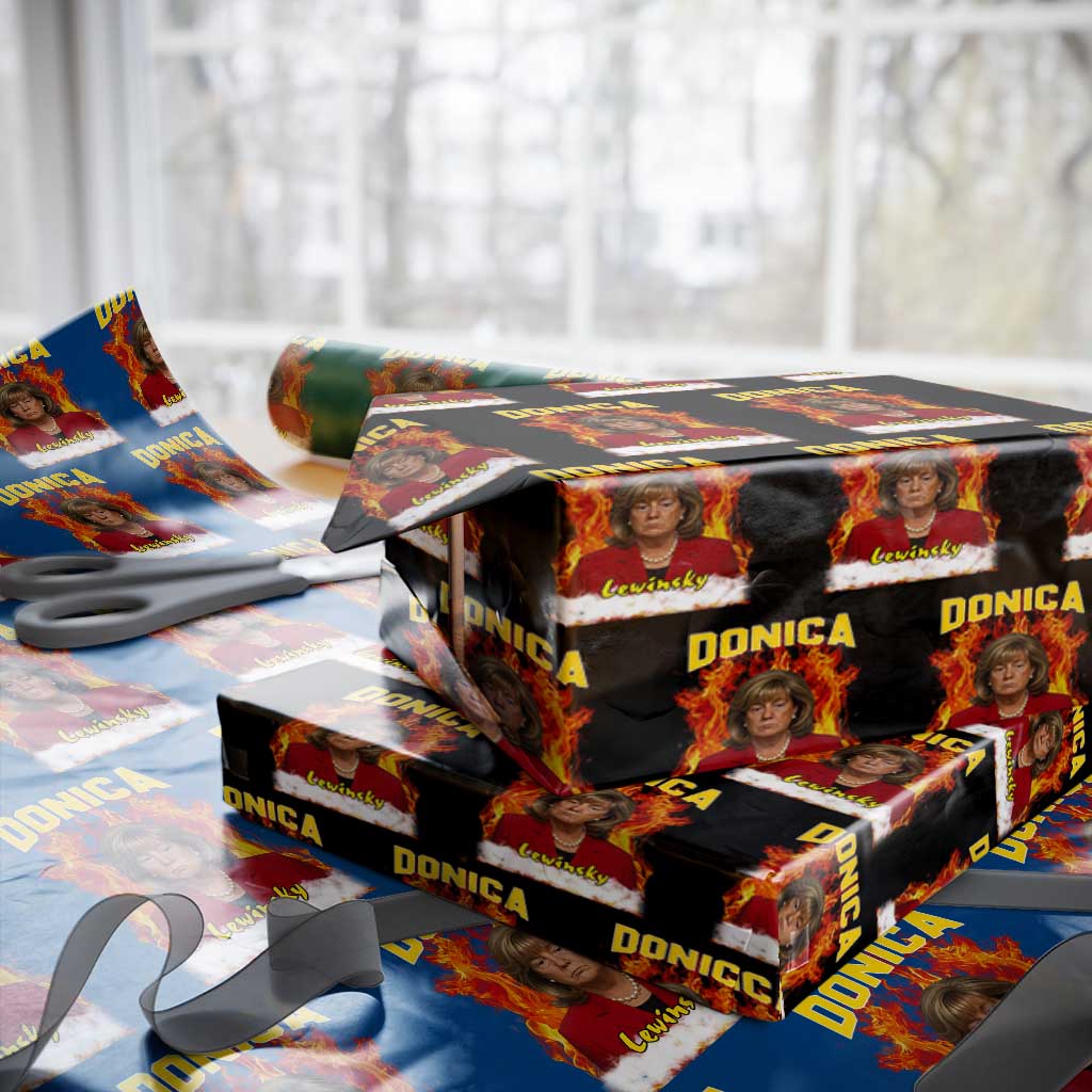 Donica Lewinsky Fire Trump Meme Wrapping Paper Roll Viral Scandal Parody Political Roast Vibes TS02 Black Print Your Wear
