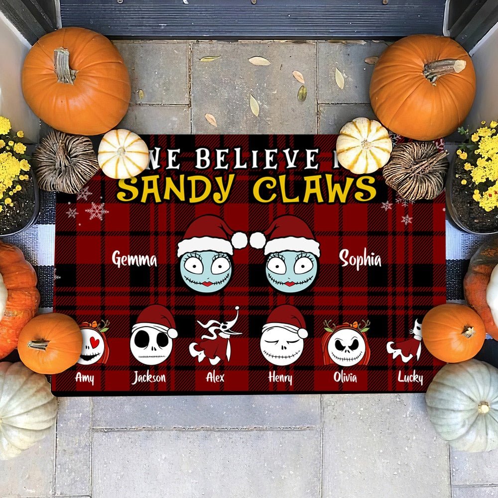 Personalized We Believe In Sandy Claws Family Jack Christmas Doormat CTM Custom - Printyourwear