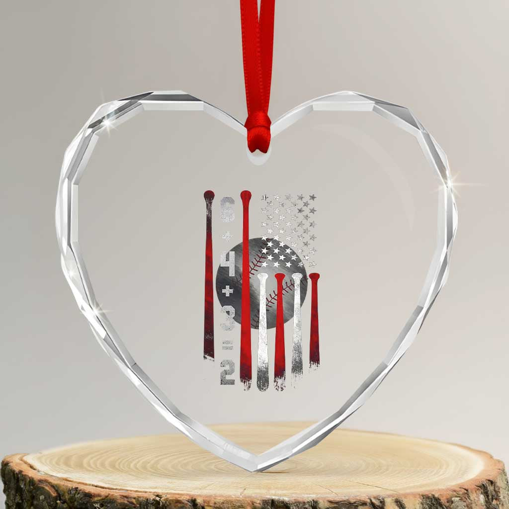 Double Play Heart Crystal Glass Ornament 6 4 3 2 Vintage Baseball Math Softball Player American Flag TS10 Transparent Glass 3'' Heart Print Your Wear