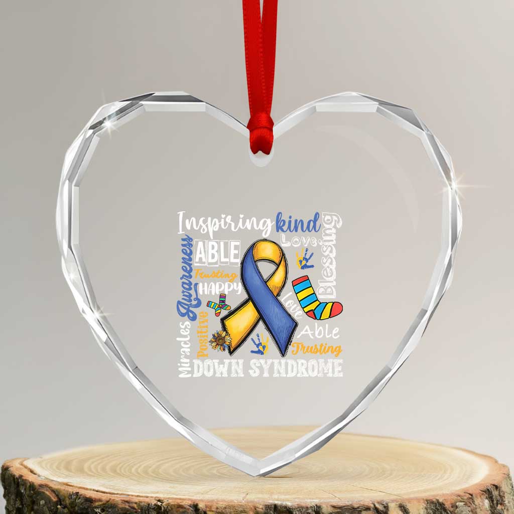 Down Syndrome Awareness Heart Crystal Glass Ornament Rock Your Socks Different Not Less TS10 Transparent Glass 3'' Heart Print Your Wear
