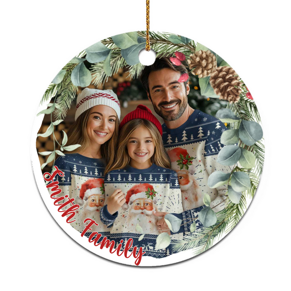 Christmas Personalized Ornament Custom Photo and Text Ceramic Holiday Keepsake CTM02 Circle Ornament Custom - Printyourwear