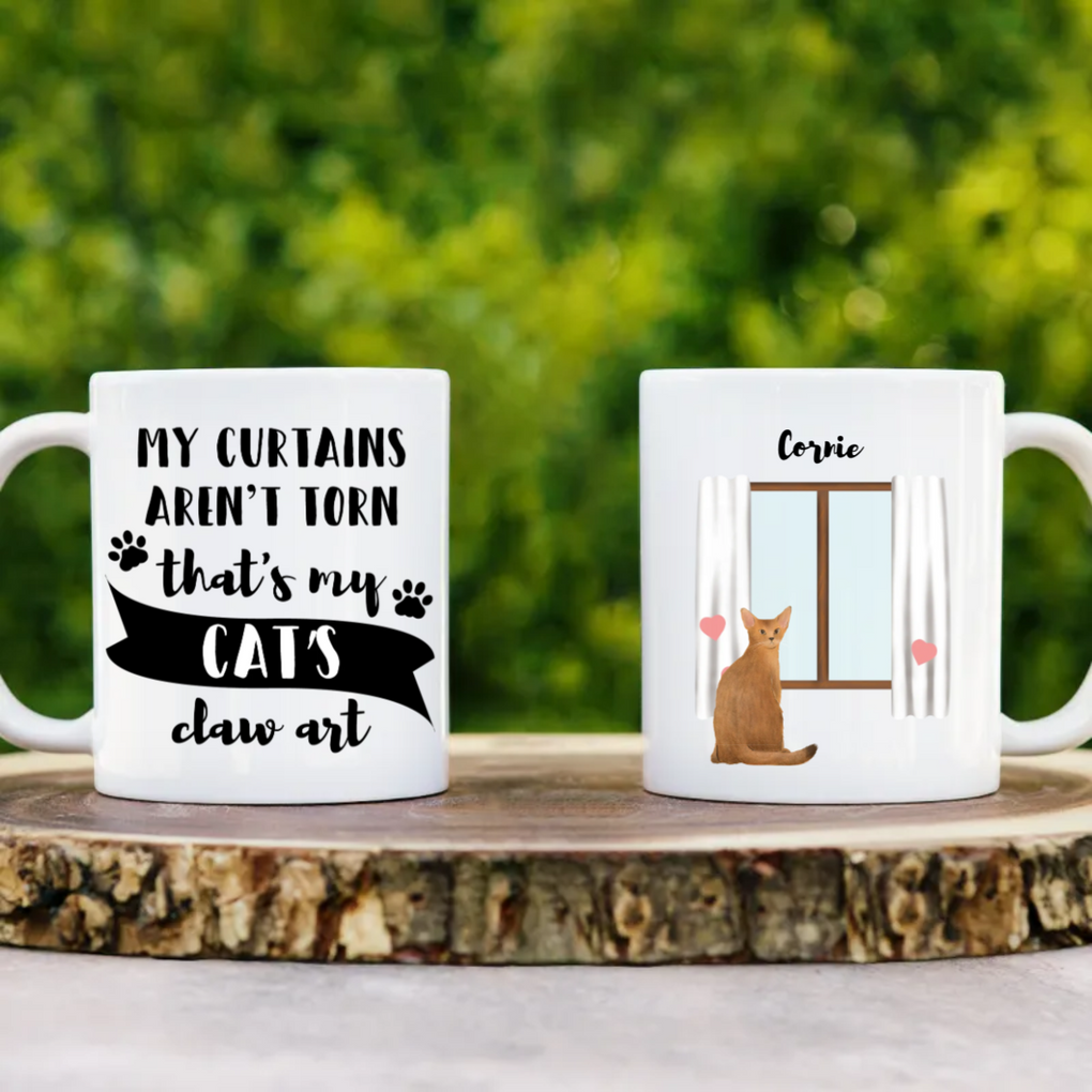 Custom Personalized Cat Mug My Curtains Aren't Torn That's My Cat's Claw Art CTM02 One Size 11oz size Custom - Printyourwear
