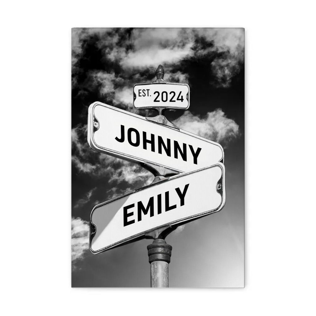 Personalized Custom Name Street Sign Canvas Wall Art Prints Couple Gifts CTM02 Without Frame Black Custom - Printyourwear