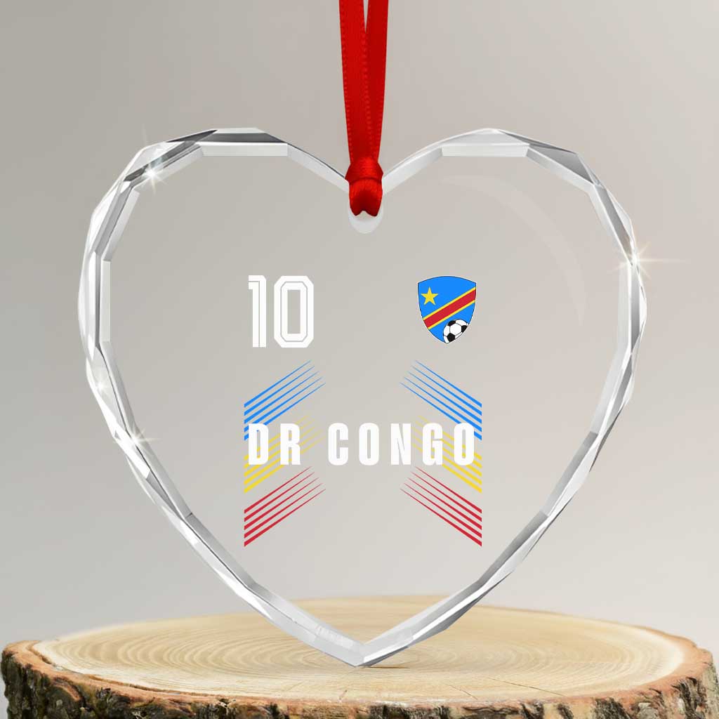 DR Congo Soccer Sports Graphic Number 10 Jersey Style Heart Crystal Glass Ornament Proud Congolese Football Fans Game Day Pride