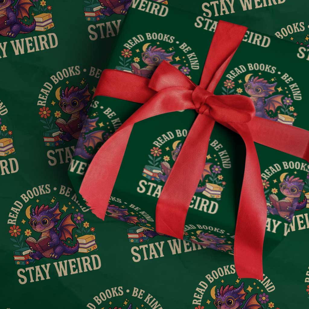 Dragon Read Book Wrapping Paper Roll Funny Read Books Be Kind Stay Weird TS12 Green Print Your Wear