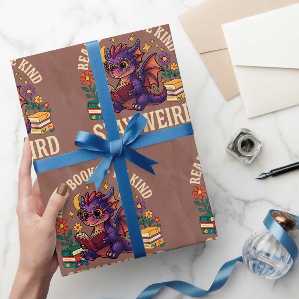 Dragon Read Book Wrapping Paper Roll Funny Read Books Be Kind Stay Weird TS12 Mocha Print Your Wear