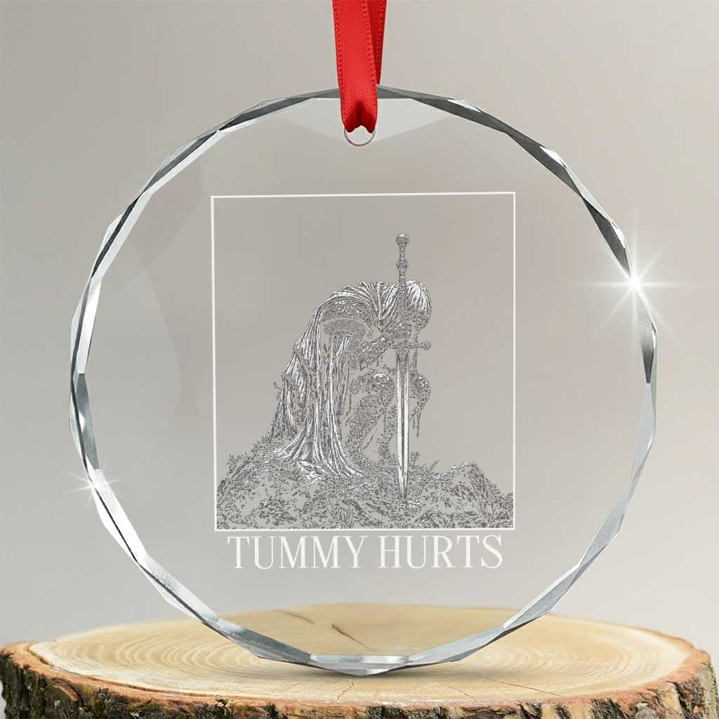 Dramatic Tummy Hurts Kneeling Knight Graphic Crystal Glass Ornament Funny Medieval Sarcastic Renaissance Fantasy Meme TS02 Transparent Glass 3'' Circle Print Your Wear