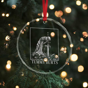 Dramatic Tummy Hurts Kneeling Knight Graphic Crystal Glass Ornament Funny Medieval Sarcastic Renaissance Fantasy Meme