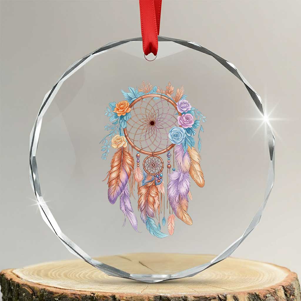 Dream Catcher Colorful Boho Floral Feather Graphic Crystal Glass Ornament TS12 Transparent Glass 3'' Circle Print Your Wear
