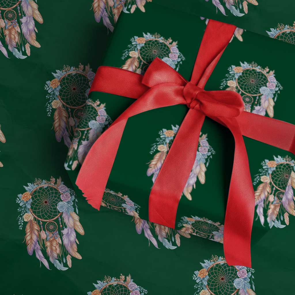Dream Catcher Colorful Boho Floral Feather Graphic Wrapping Paper Roll TS12 Green Print Your Wear