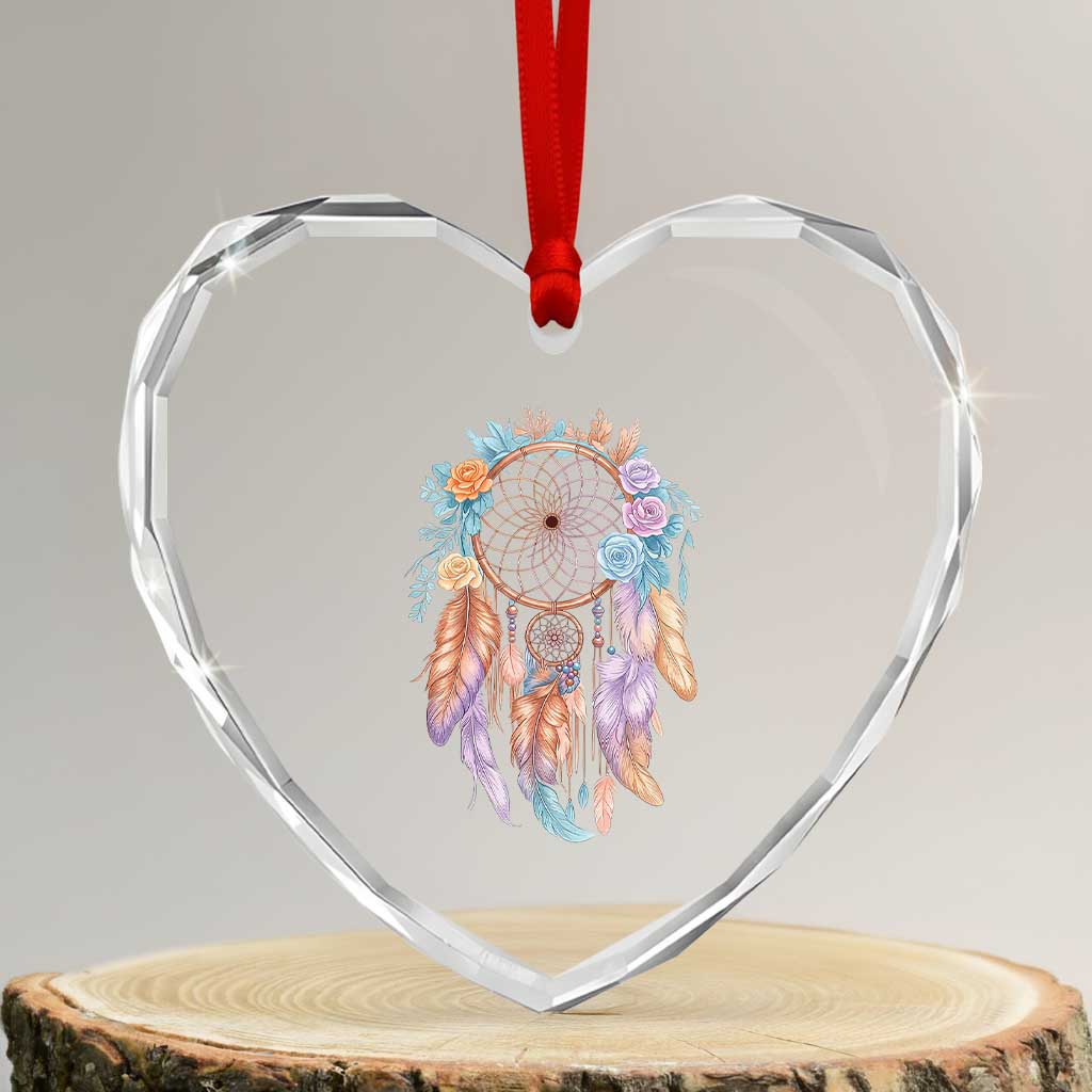 Dream Catcher Colorful Boho Floral Feather Graphic Heart Crystal Glass Ornament TS12 Transparent Glass 3'' Heart Print Your Wear
