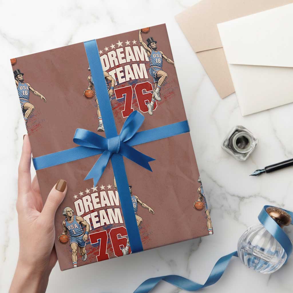 Dream Team 76 Founding Fathers Playing Basketball Wrapping Paper Roll Funny George Washington Abraham Lincoln Patriotic Sports Fan TS02 Mocha Print Your Wear