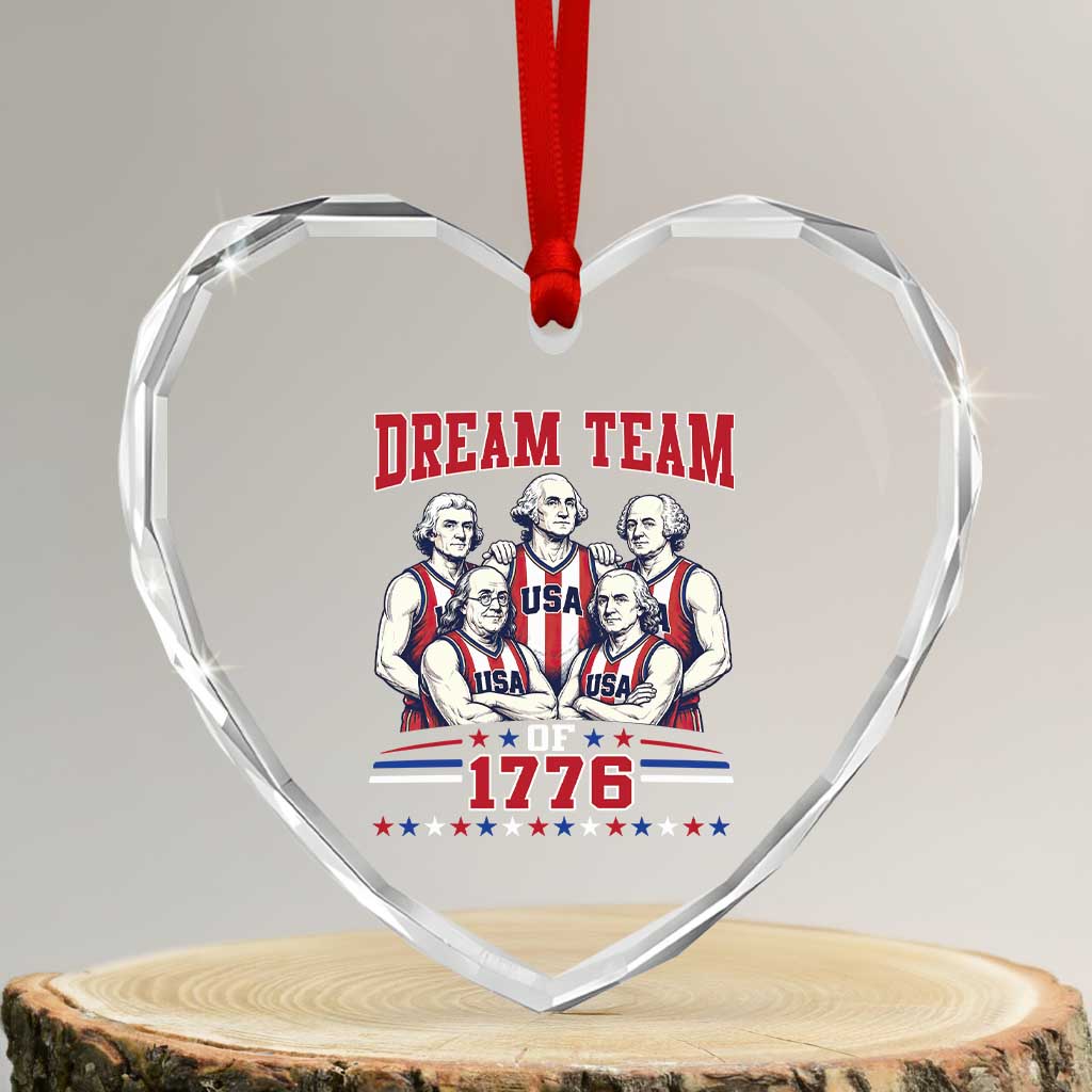 Dream Team of 1776 Funny Basketball 4th of July Founding Fathers Heart Crystal Glass Ornament