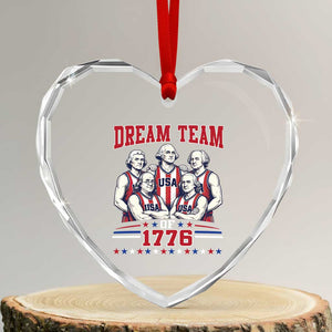 Dream Team of 1776 Funny Basketball 4th of July Founding Fathers Heart Crystal Glass Ornament