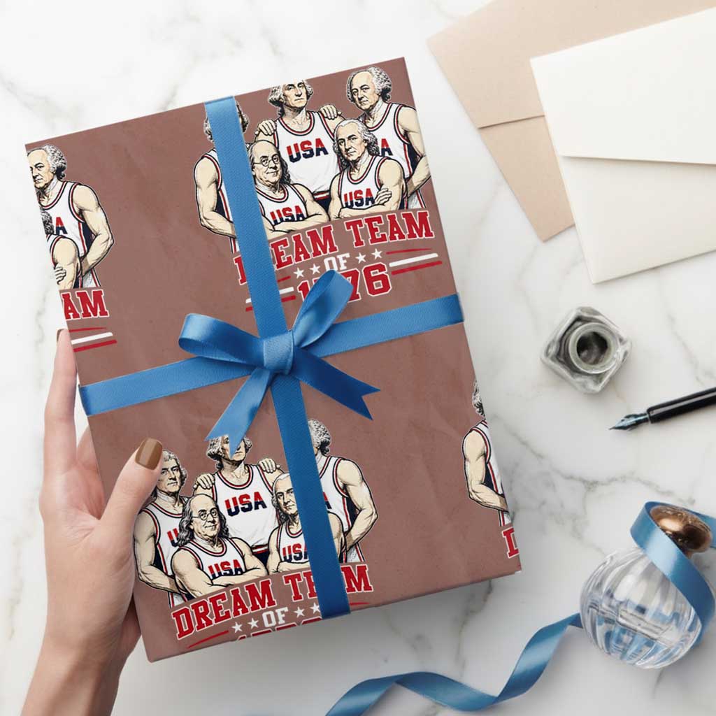 Dream Team of 1776 Funny Founding Fathers Basketball Players Wrapping Paper Roll Patriotic Sports Team Parody 4th of July 250th Anniversary