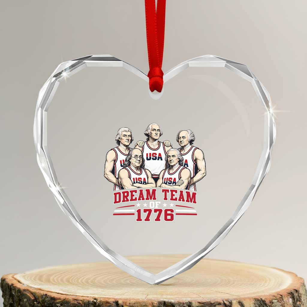 Dream Team of 1776 Funny Founding Fathers Basketball Players Heart Crystal Glass Ornament Patriotic Sports Team Parody 4th of July 250th Anniversary