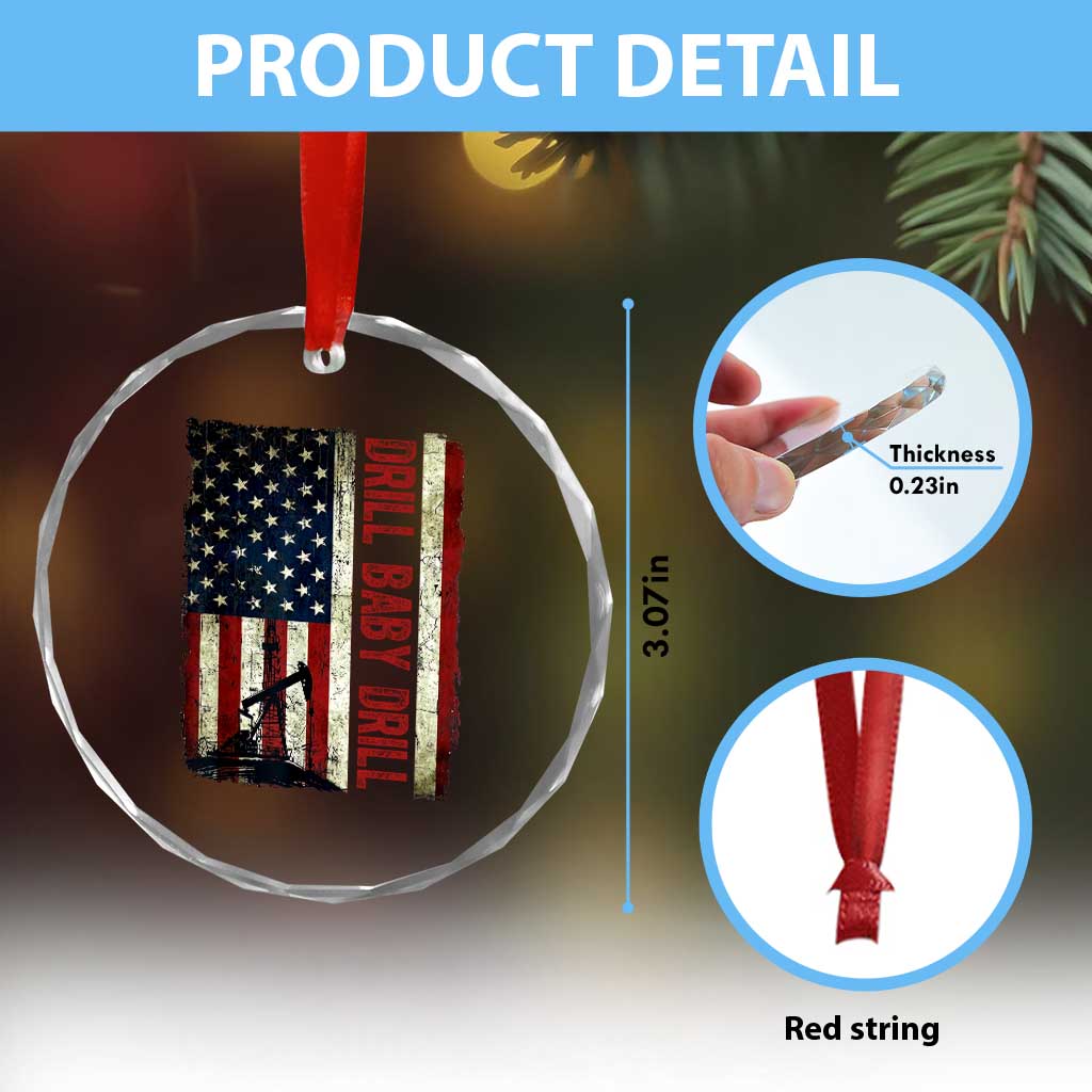 Drill Baby Drill American Flag Crystal Glass Ornament Oil Rig Oildfield Energy Industry Patriot TS02 Print Your Wear