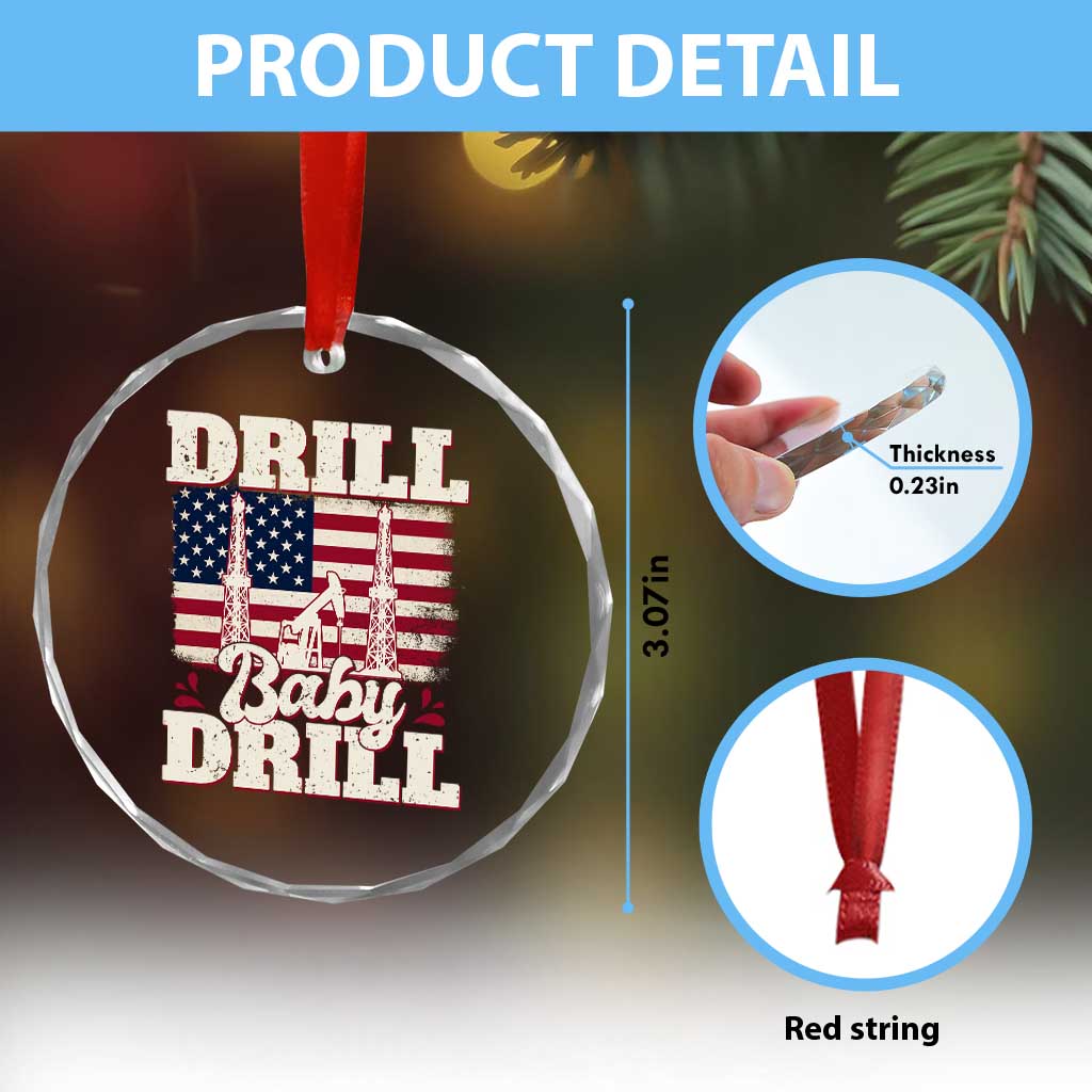 Drill Baby Drill American Flag Crystal Glass Ornament Retro Oilfield Oil Rig Patriot TS02 Print Your Wear