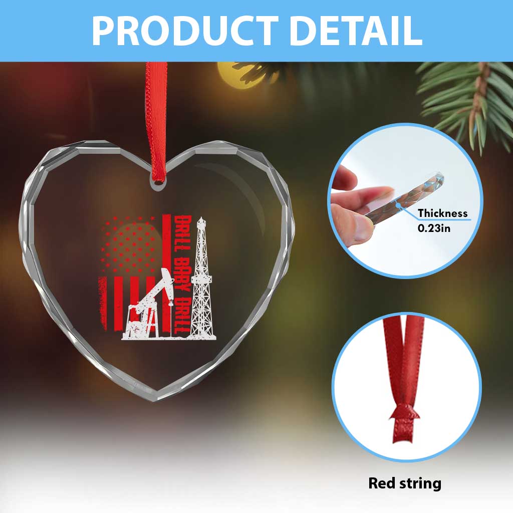Drill Baby Drill American Flag Heart Crystal Glass Ornament Distressed Oil Rig Oildfield Energy Industry TS02 Print Your Wear