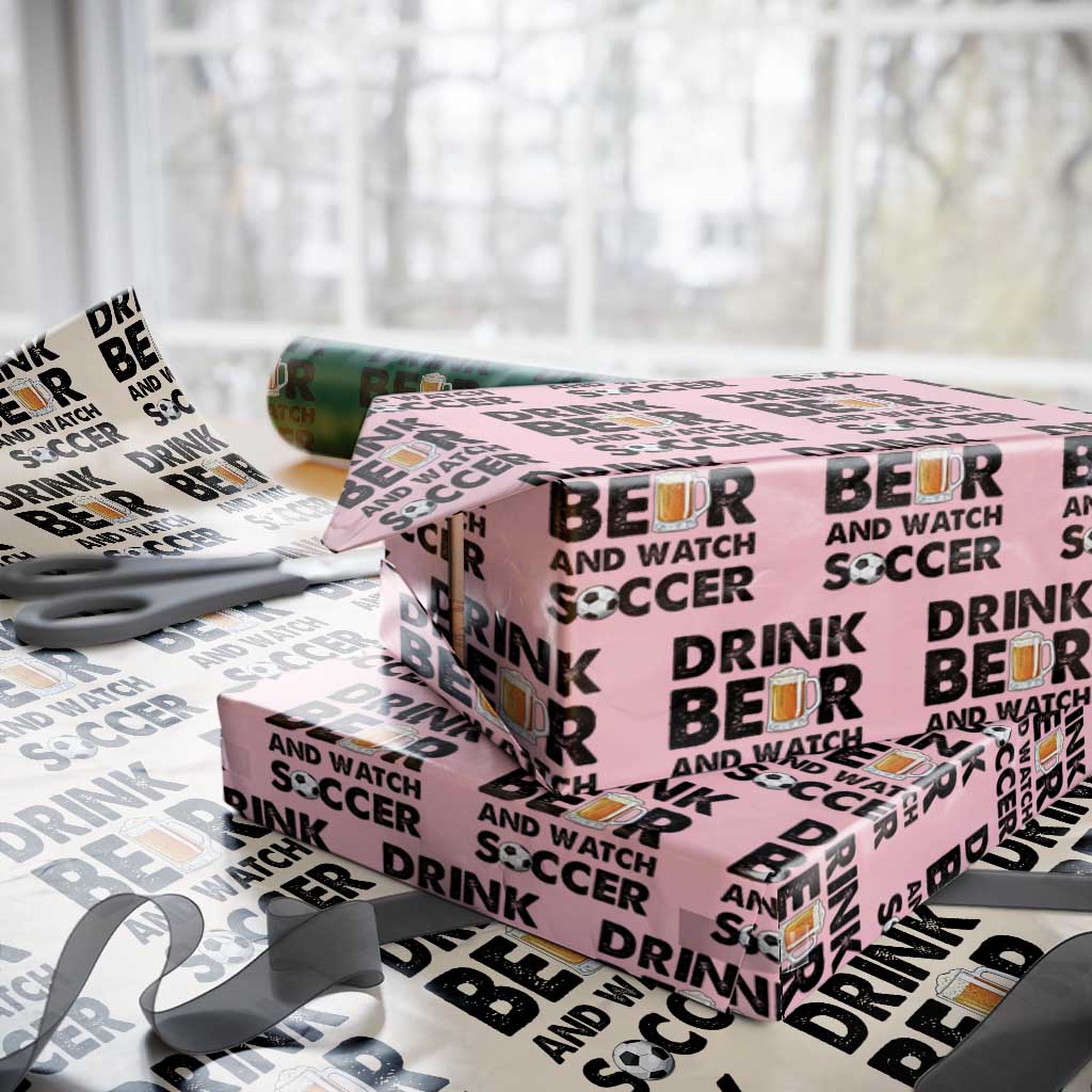 Drink Beer And Watch Soccer Wrapping Paper Roll Funny Beer Lover TS12 Light Pink Print Your Wear