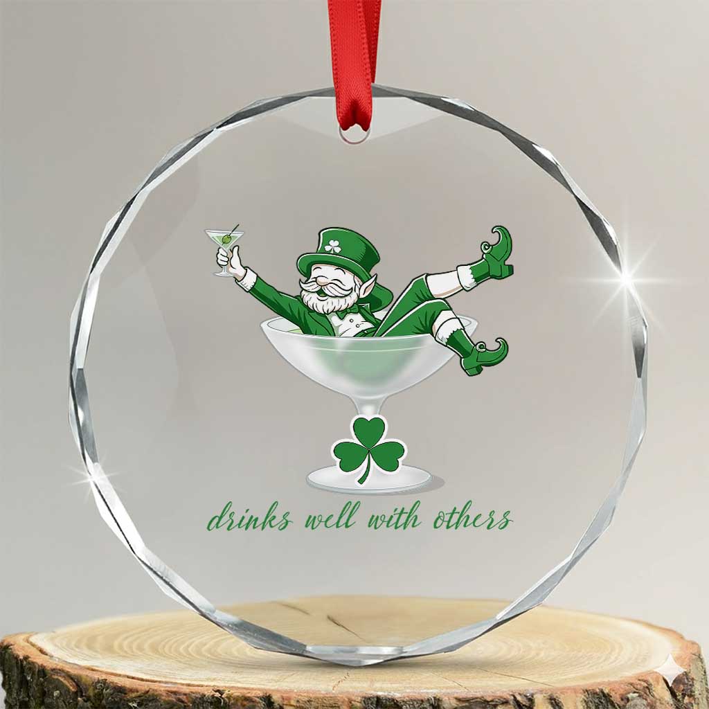 Drink Well With Others Crystal Glass Ornament Funny Leprechaun Drinking Green Beer Shamrock TS14 Transparent Glass 3'' Circle Print Your Wear