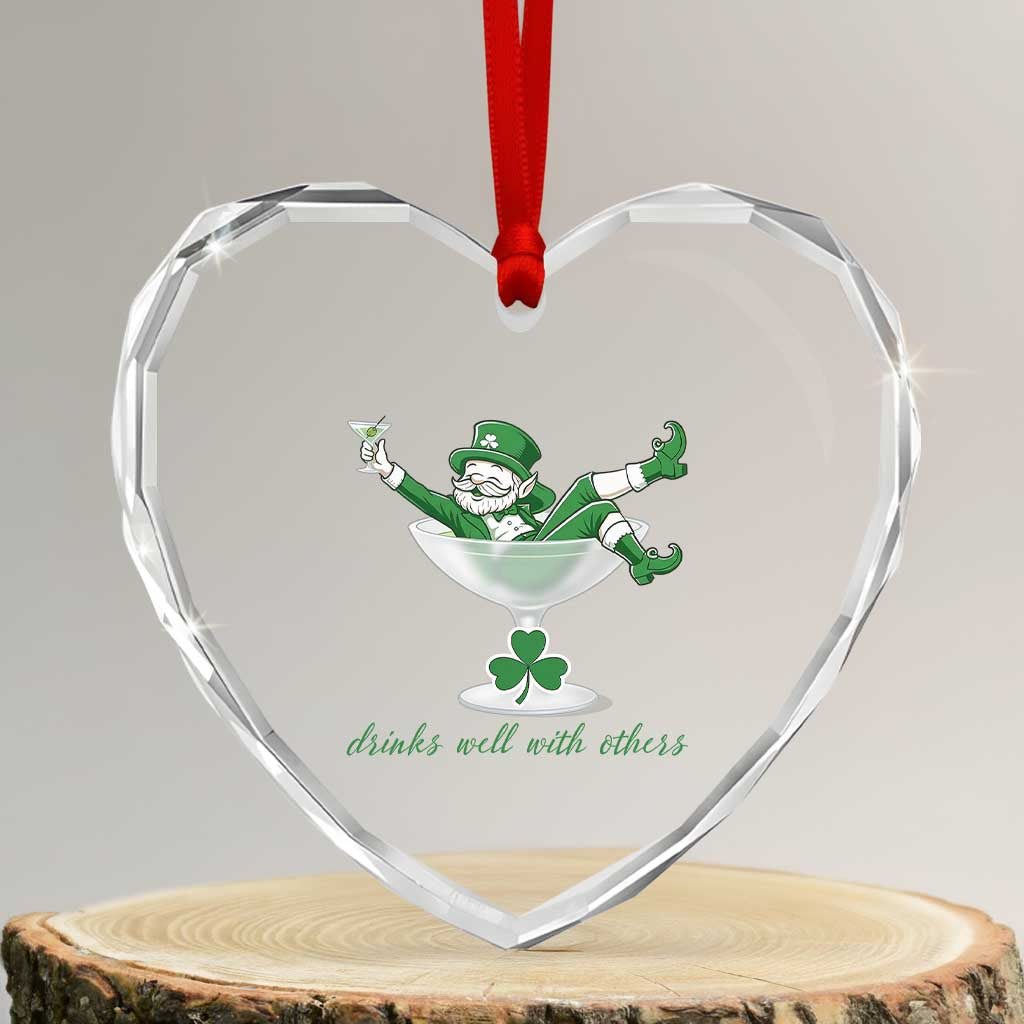 Drink Well With Others Heart Crystal Glass Ornament Funny Leprechaun Drinking Green Beer Shamrock TS14 Transparent Glass 3'' Heart Print Your Wear