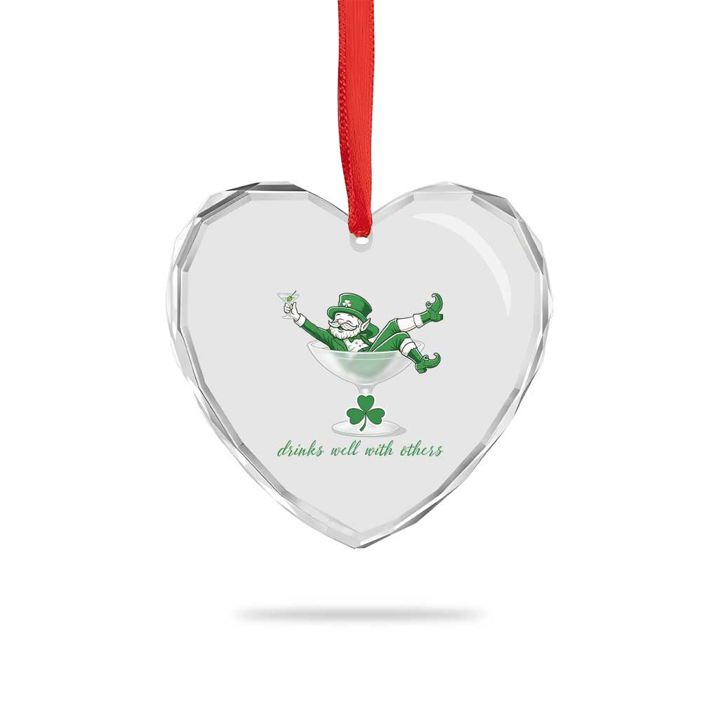 Drink Well With Others Heart Crystal Glass Ornament Funny Leprechaun Drinking Green Beer Shamrock TS14 Print Your Wear