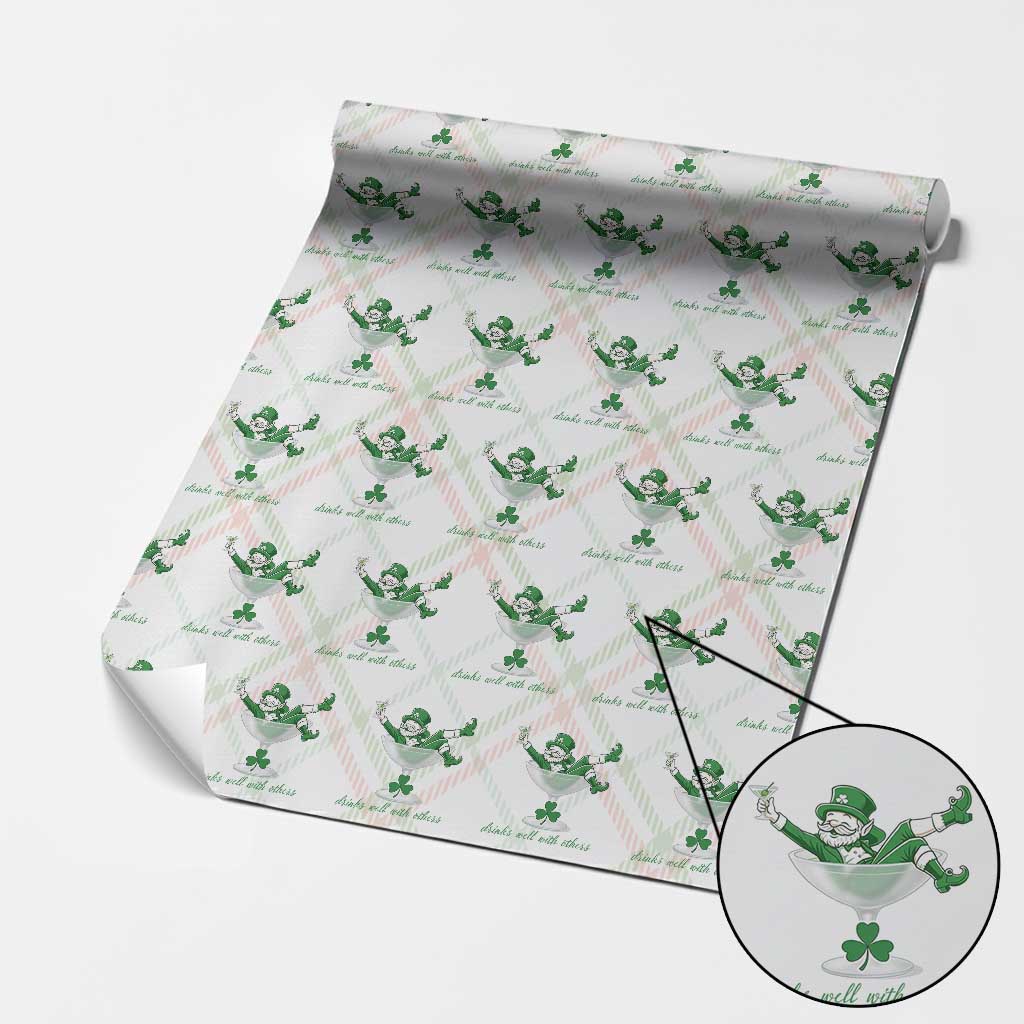 Drink Well With Others Wrapping Paper Roll Funny Leprechaun Drinking Green Beer Shamrock TS14 Christmas Plaid Print Your Wear