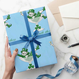 Drink Well With Others Wrapping Paper Roll Funny Leprechaun Drinking Green Beer Shamrock TS14 Light Blue Print Your Wear