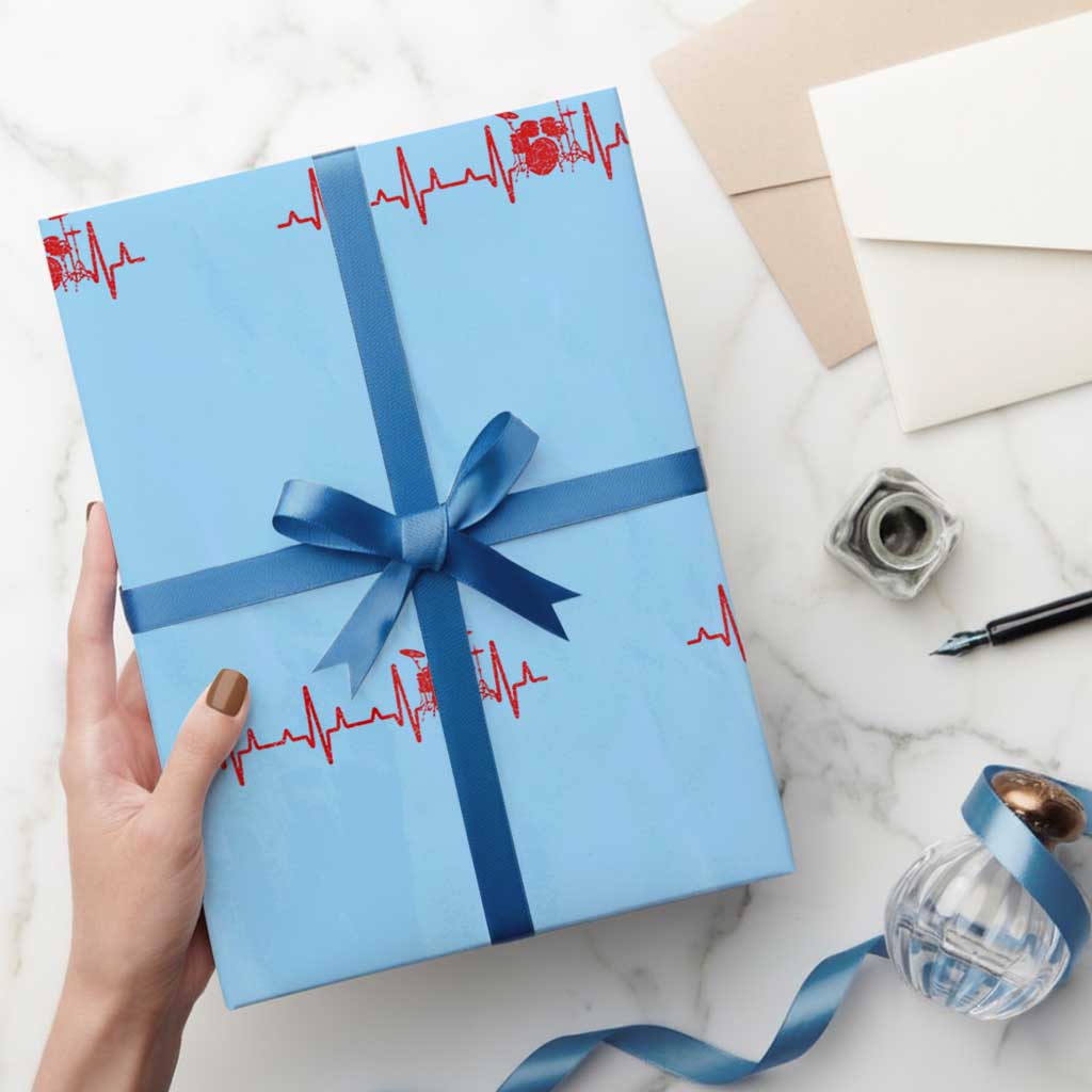 Drums Heartbeat Wrapping Paper Roll Drummer Percussionist TS10 Light Blue Print Your Wear