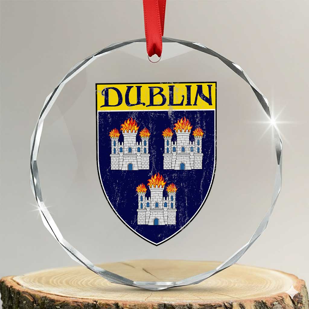 Dublin Ireland Crystal Glass Ornament The Coat of Arms of Dublin Three Burning Castles TS11 Transparent Glass 3'' Circle Print Your Wear