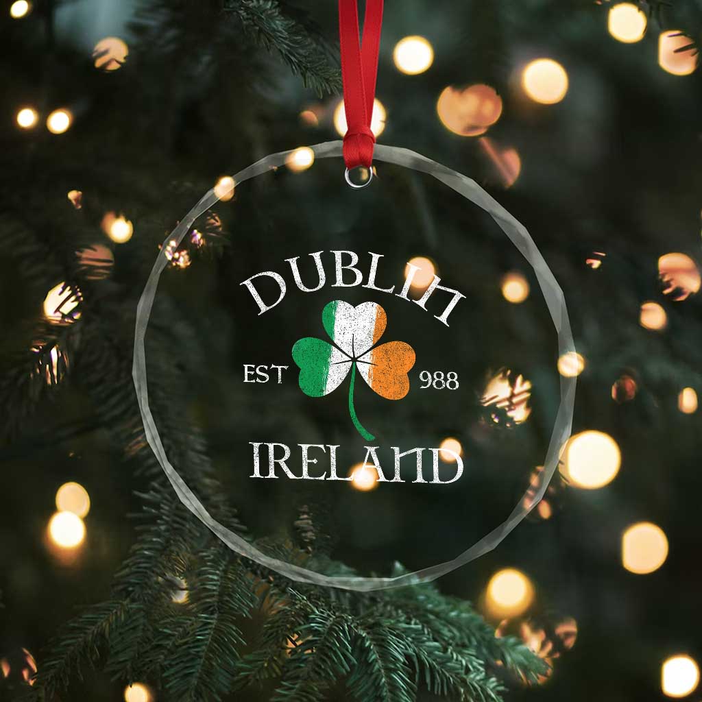 Dublin Ireland Est 988 Crystal Glass Ornament St Patricks Day Shamrock Leaf TS11 Print Your Wear