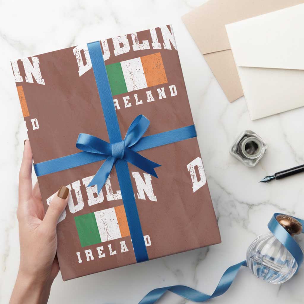 Dublin Ireland Flag Irish Retro Throwback Sports Design Wrapping Paper Roll TS11 Mocha Print Your Wear