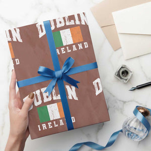 Dublin Ireland Flag Irish Retro Throwback Sports Design Wrapping Paper Roll TS11 Mocha Print Your Wear