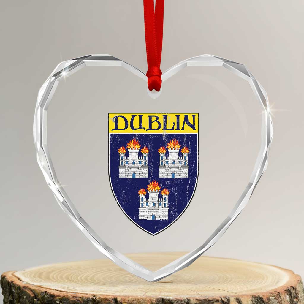 Dublin Ireland Heart Crystal Glass Ornament The Coat of Arms of Dublin Three Burning Castles TS11 Transparent Glass 3'' Heart Print Your Wear