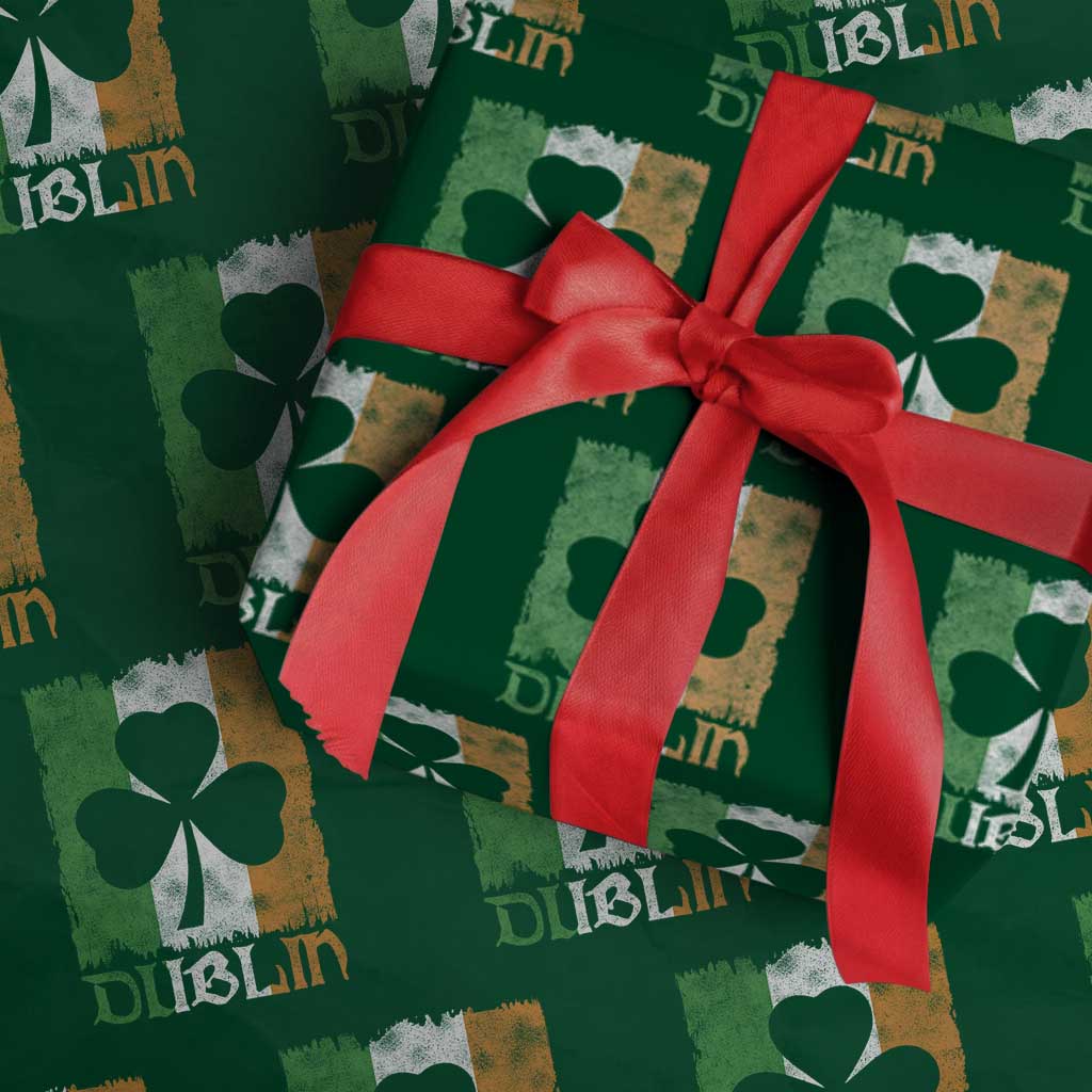 Dublin Ireland St Patricks Day Wrapping Paper Roll Distressed Shamrock Vintage Irish Flag TS11 Green Print Your Wear