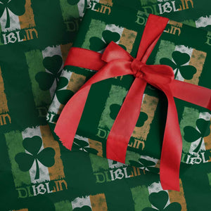 Dublin Ireland St Patricks Day Wrapping Paper Roll Distressed Shamrock Vintage Irish Flag TS11 Green Print Your Wear
