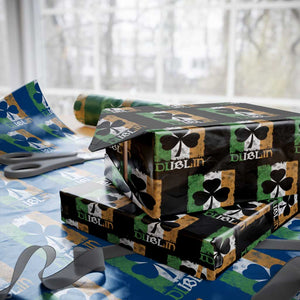 Dublin Ireland St Patricks Day Wrapping Paper Roll Distressed Shamrock Vintage Irish Flag TS11 Black Print Your Wear