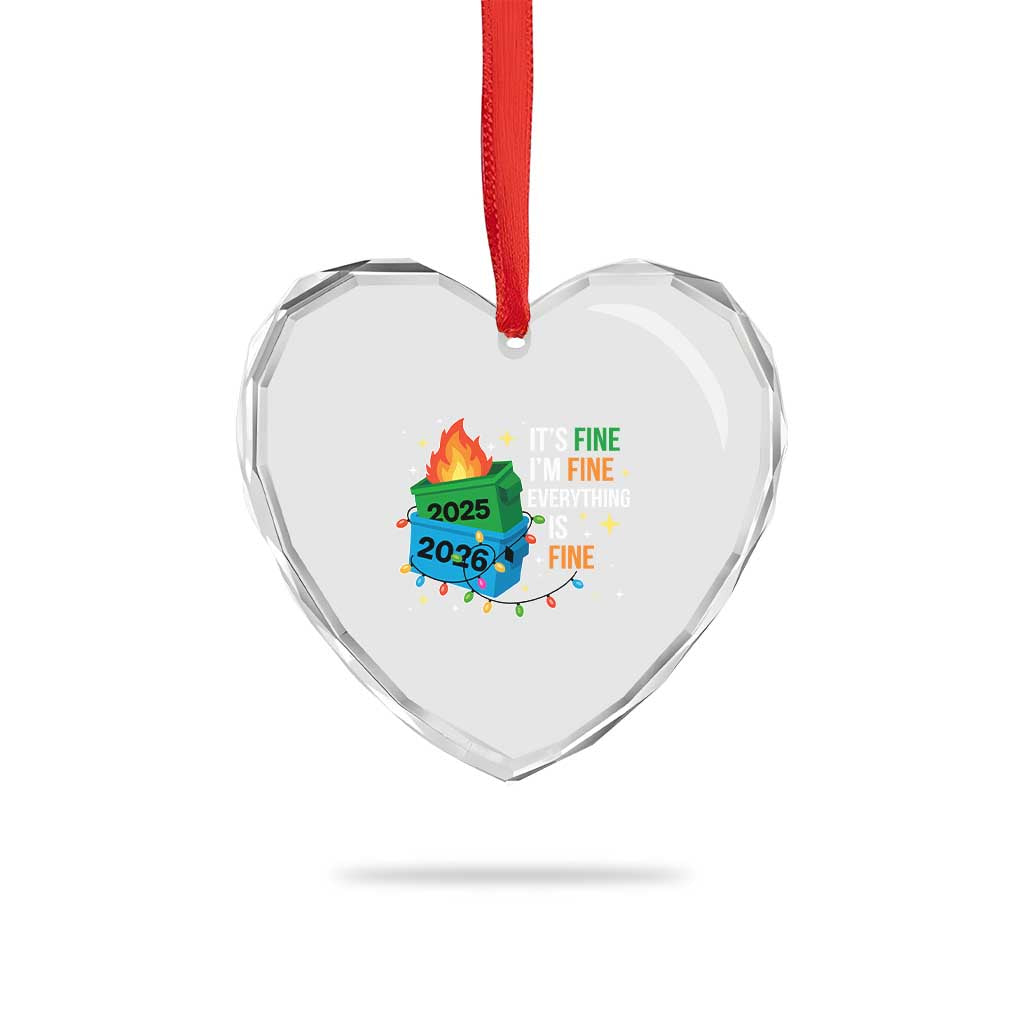 Dumpster Fire Christmas Heart Crystal Glass Ornament Funny It's Fine I'm Fine Everything Is Fine TS11 Print Your Wear