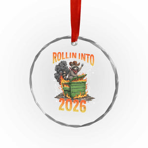 Dumpster Fire Raccoon Meme for Surviving 2025 Crystal Glass Ornament Rollin Into 2026 Trash Panda Energy TS02 Print Your Wear