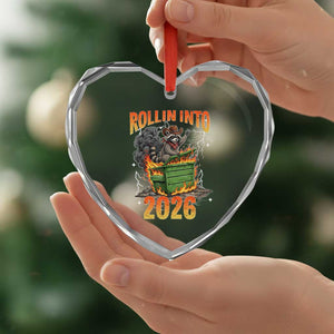 Dumpster Fire Raccoon Meme for Surviving 2025 Heart Crystal Glass Ornament Rollin Into 2026 Trash Panda Energy TS02 Print Your Wear