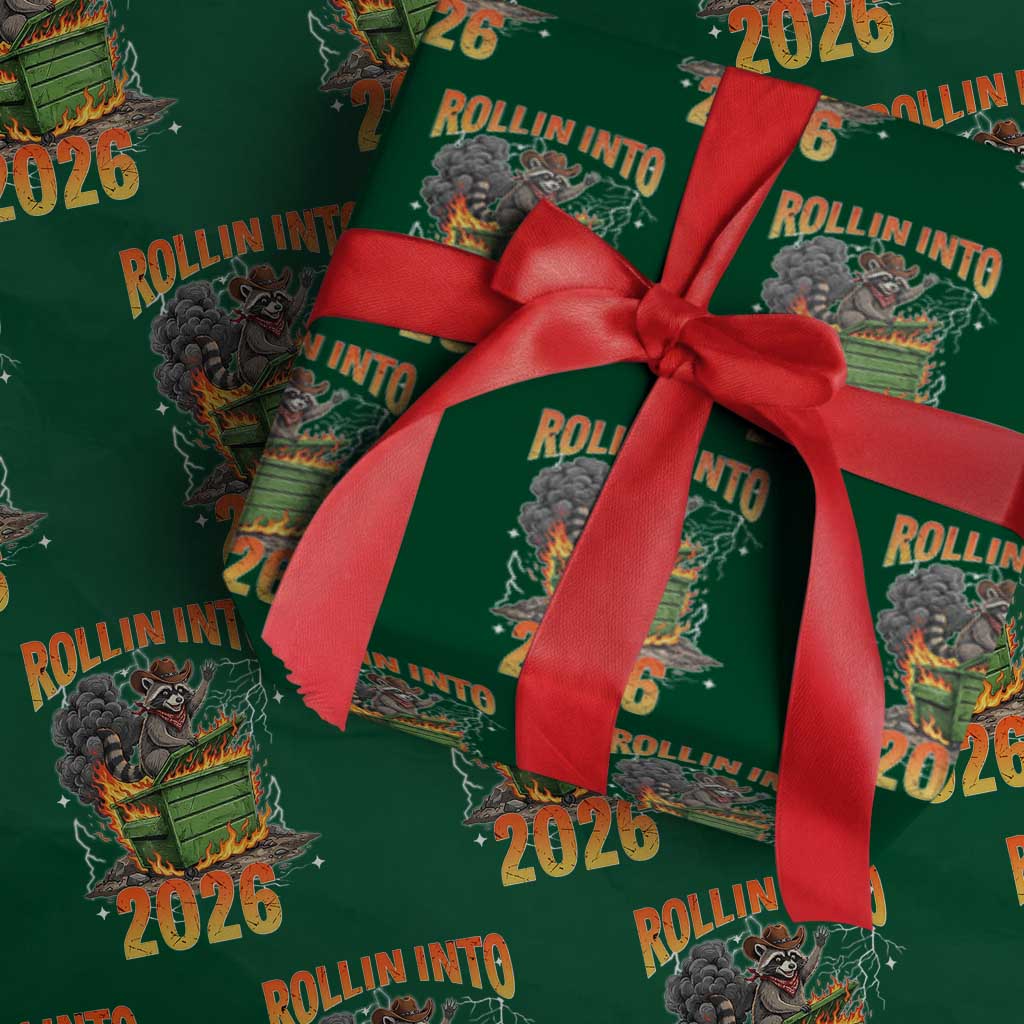Dumpster Fire Raccoon Meme for Surviving 2025 Wrapping Paper Roll Rollin Into 2026 Trash Panda Energy TS02 Green Print Your Wear