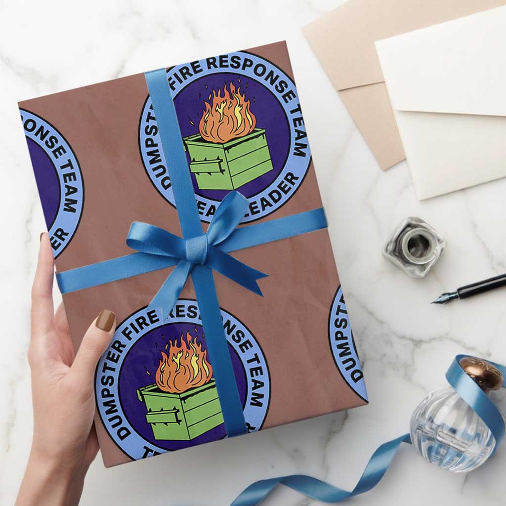 Dumpster Fire Response Team Leader Badge Wrapping Paper Roll Funny Office Chaos Holiday Gag Gift TS02 Mocha Print Your Wear