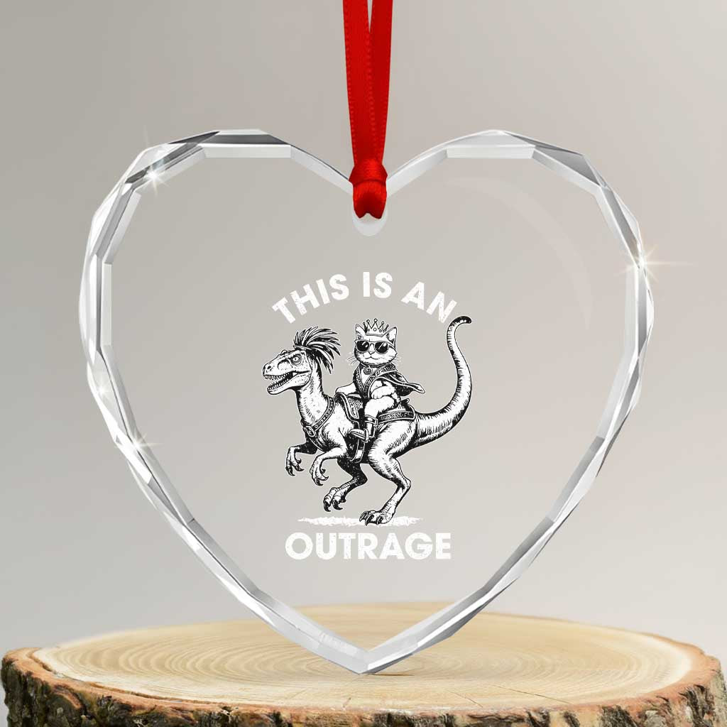 Dungeon Cat This Is An Outrage Heart Crystal Glass Ornament Funny Princess Cat Riding Dinosaur TS11 Transparent Glass 3'' Heart Print Your Wear